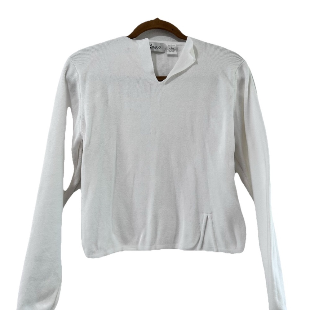 Amore White Knitting Top V-neck White